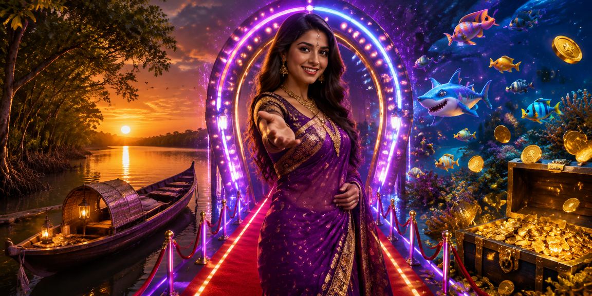 সুন্দরবনের নিয়ন আলোয় মাছ ধরার গেম উপভোগ করছেন একজন ব্যবহারকারী